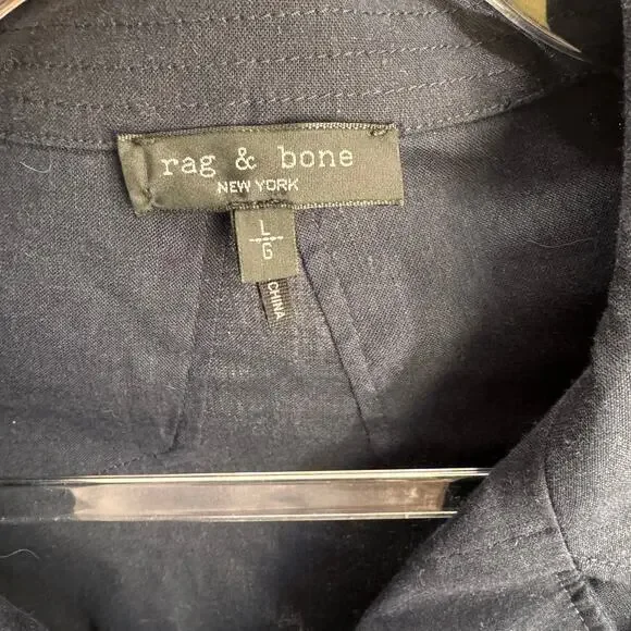 Rag & Bone Piper Linen Jacket Navy SZ L Big Pockets Adjustable Waist NWOT - Picture 10 of 11